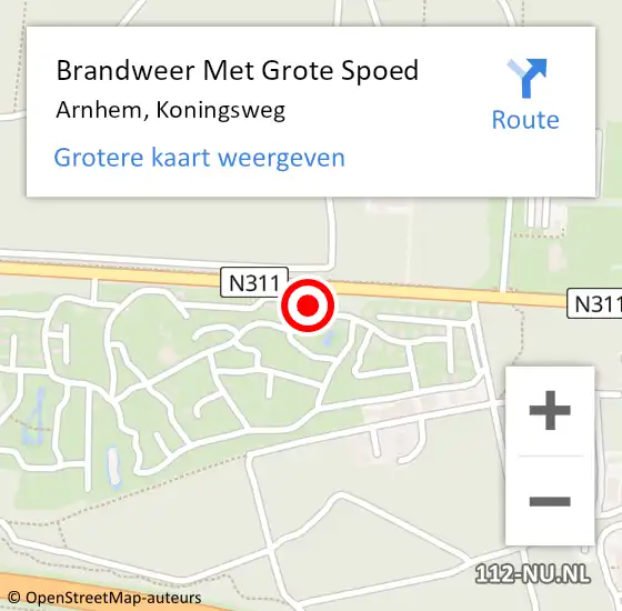 Locatie op kaart van de 112 melding: Brandweer Met Grote Spoed Naar Arnhem, Koningsweg op 17 juli 2024 10:54