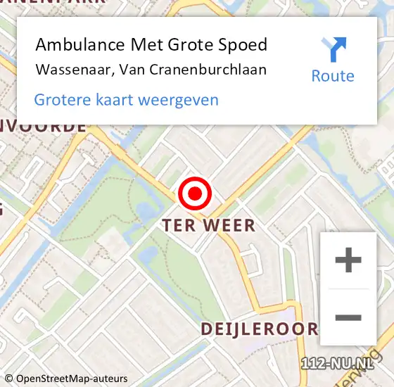 Locatie op kaart van de 112 melding: Ambulance Met Grote Spoed Naar Wassenaar, Van Cranenburchlaan op 17 juli 2024 10:57