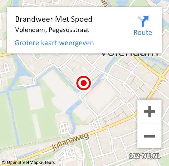 Locatie op kaart van de 112 melding: Brandweer Met Spoed Naar Volendam, Pegasusstraat op 17 juli 2024 10:58