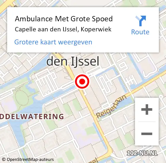 Locatie op kaart van de 112 melding: Ambulance Met Grote Spoed Naar Capelle aan den IJssel, Koperwiek op 17 juli 2024 11:21