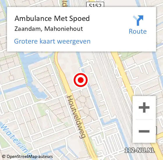 Locatie op kaart van de 112 melding: Ambulance Met Spoed Naar Zaandam, Mahoniehout op 17 juli 2024 11:24