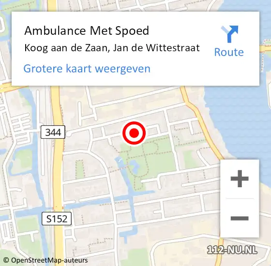 Locatie op kaart van de 112 melding: Ambulance Met Spoed Naar Koog aan de Zaan, Jan de Wittestraat op 17 juli 2024 11:25