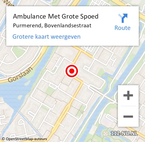 Locatie op kaart van de 112 melding: Ambulance Met Grote Spoed Naar Purmerend, Bovenlandsestraat op 17 juli 2024 11:47