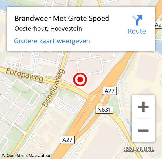 Locatie op kaart van de 112 melding: Brandweer Met Grote Spoed Naar Oosterhout, Hoevestein op 17 juli 2024 12:06