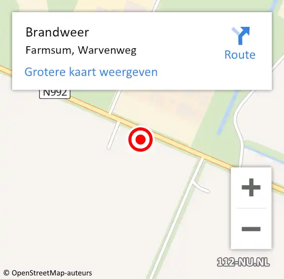 Locatie op kaart van de 112 melding: Brandweer Farmsum, Warvenweg op 17 juli 2024 12:17