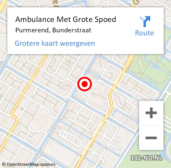 Locatie op kaart van de 112 melding: Ambulance Met Grote Spoed Naar Purmerend, Bunderstraat op 17 juli 2024 12:25