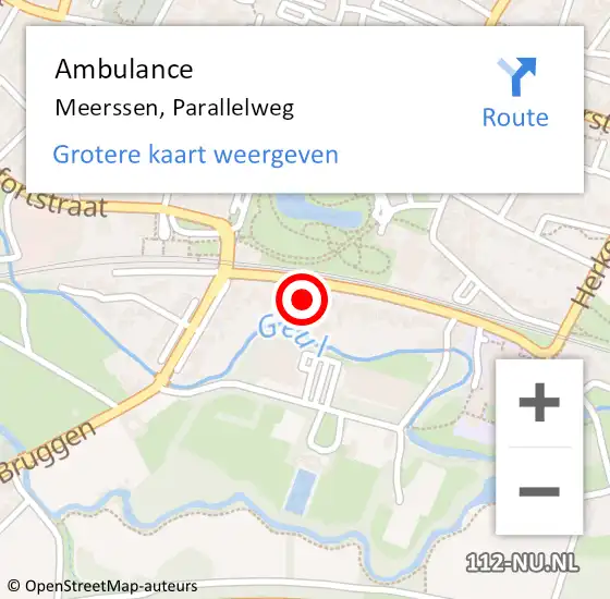 Locatie op kaart van de 112 melding: Ambulance Meerssen, Parallelweg op 13 oktober 2014 12:42