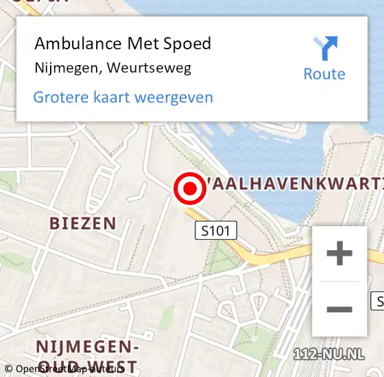 Locatie op kaart van de 112 melding: Ambulance Met Spoed Naar Nijmegen, Weurtseweg op 17 juli 2024 13:01