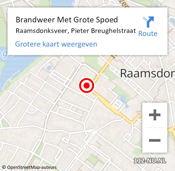 Locatie op kaart van de 112 melding: Brandweer Met Grote Spoed Naar Raamsdonksveer, Pieter Breughelstraat op 17 juli 2024 13:11