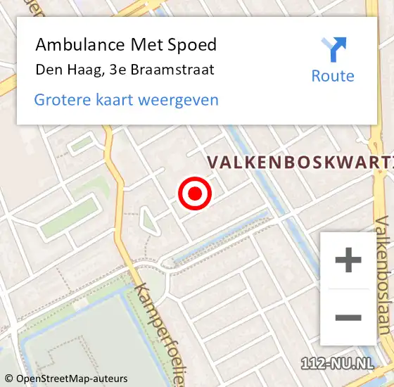 Locatie op kaart van de 112 melding: Ambulance Met Spoed Naar Den Haag, 3e Braamstraat op 17 juli 2024 13:20