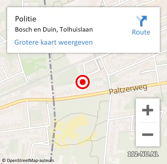 Locatie op kaart van de 112 melding: Politie Bosch en Duin, Tolhuislaan op 17 juli 2024 13:21