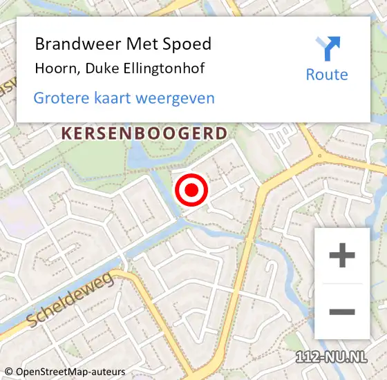 Locatie op kaart van de 112 melding: Brandweer Met Spoed Naar Hoorn, Duke Ellingtonhof op 17 juli 2024 13:22