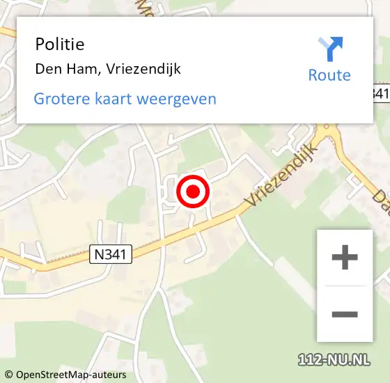 Locatie op kaart van de 112 melding: Politie Den Ham, Vriezendijk op 17 juli 2024 13:30