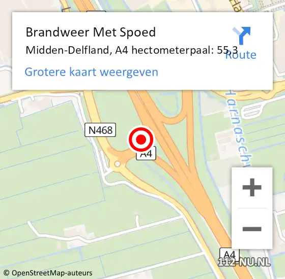 Locatie op kaart van de 112 melding: Brandweer Met Spoed Naar Midden-Delfland, A4 hectometerpaal: 55,3 op 17 juli 2024 13:35