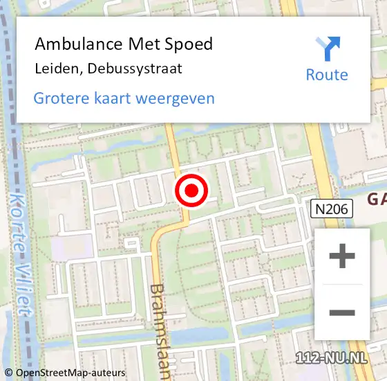 Locatie op kaart van de 112 melding: Ambulance Met Spoed Naar Leiden, Debussystraat op 17 juli 2024 14:05