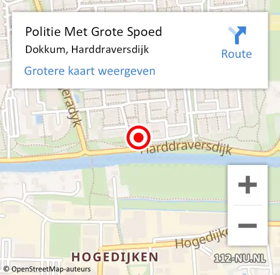 Locatie op kaart van de 112 melding: Politie Met Grote Spoed Naar Dokkum, Harddraversdijk op 17 juli 2024 14:29