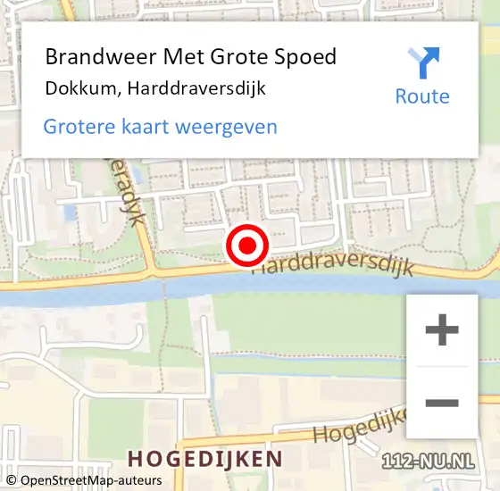 Locatie op kaart van de 112 melding: Brandweer Met Grote Spoed Naar Dokkum, Harddraversdijk op 17 juli 2024 14:30