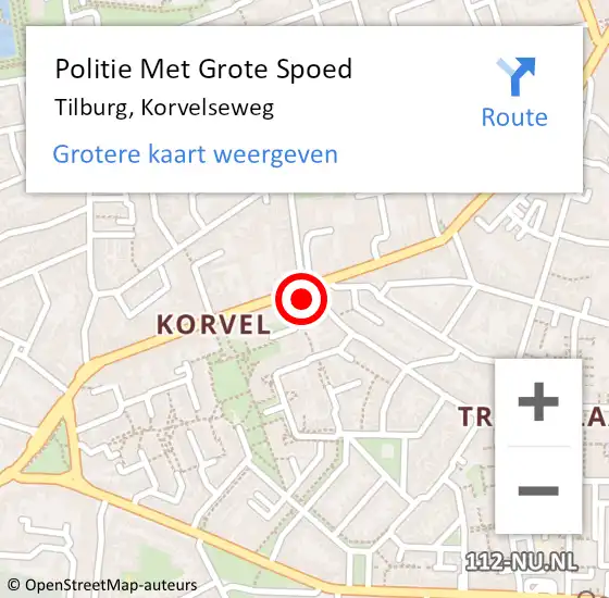 Locatie op kaart van de 112 melding: Politie Met Grote Spoed Naar Tilburg, Korvelseweg op 17 juli 2024 14:32