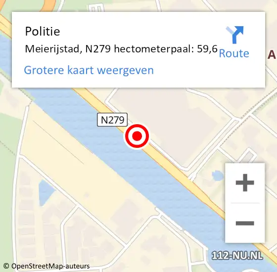 Locatie op kaart van de 112 melding: Politie Meierijstad, N279 hectometerpaal: 59,6 op 17 juli 2024 14:32