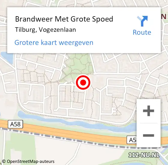 Locatie op kaart van de 112 melding: Brandweer Met Grote Spoed Naar Tilburg, Vogezenlaan op 17 juli 2024 14:45