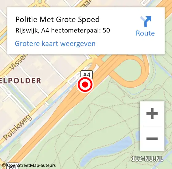Locatie op kaart van de 112 melding: Politie Met Grote Spoed Naar Rijswijk, A4 hectometerpaal: 50 op 17 juli 2024 14:55