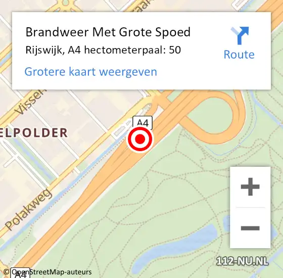 Locatie op kaart van de 112 melding: Brandweer Met Grote Spoed Naar Rijswijk, A4 hectometerpaal: 50 op 17 juli 2024 14:55