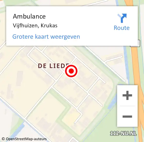 Locatie op kaart van de 112 melding: Ambulance Vijfhuizen, Krukas op 17 juli 2024 15:03