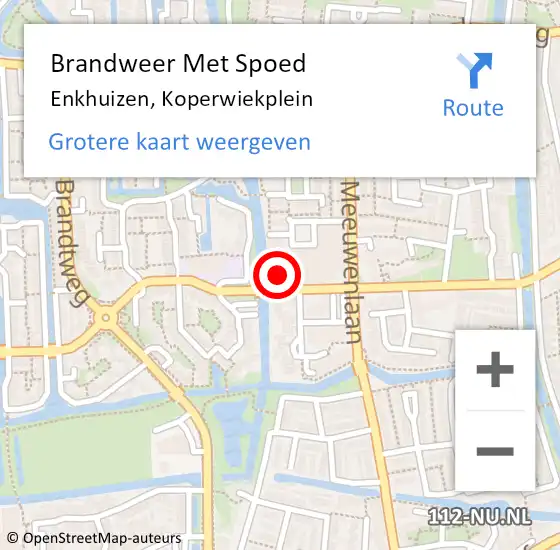 Locatie op kaart van de 112 melding: Brandweer Met Spoed Naar Enkhuizen, Koperwiekplein op 17 juli 2024 15:04