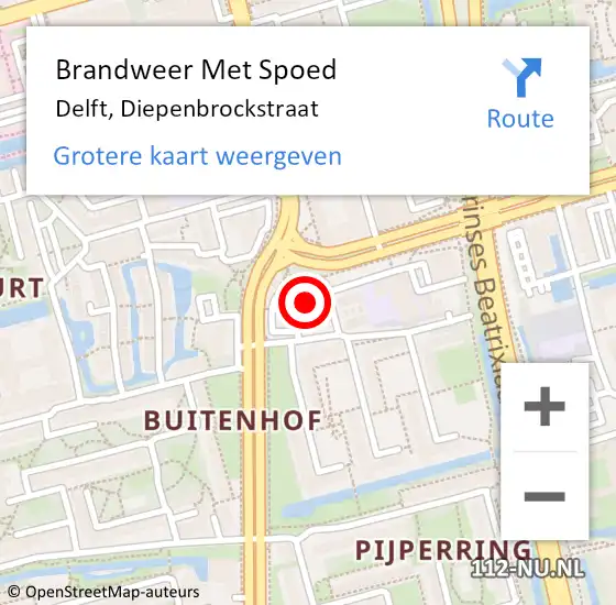 Locatie op kaart van de 112 melding: Brandweer Met Spoed Naar Delft, Diepenbrockstraat op 17 juli 2024 15:10