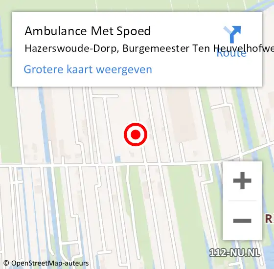 Locatie op kaart van de 112 melding: Ambulance Met Spoed Naar Hazerswoude-Dorp, Burgemeester Ten Heuvelhofweg op 17 juli 2024 15:18