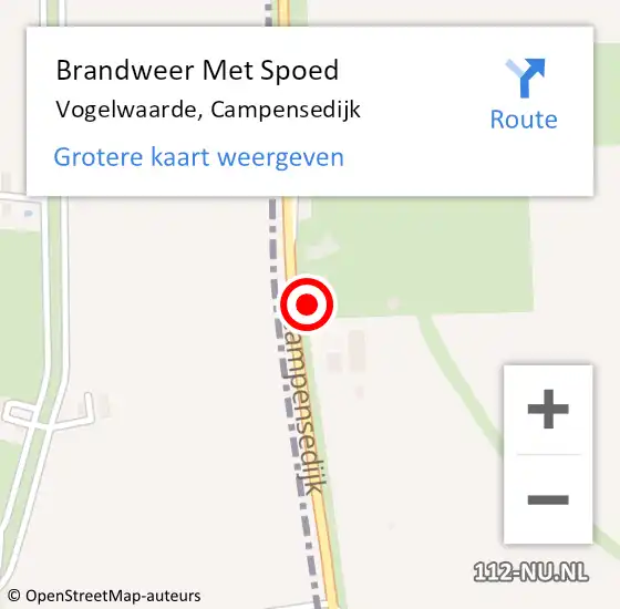 Locatie op kaart van de 112 melding: Brandweer Met Spoed Naar Vogelwaarde, Campensedijk op 17 juli 2024 15:20