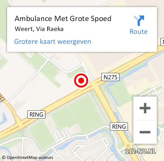 Locatie op kaart van de 112 melding: Ambulance Met Grote Spoed Naar Weert, Via Raeka op 17 juli 2024 15:26