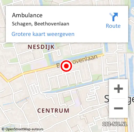 Locatie op kaart van de 112 melding: Ambulance Schagen, Beethovenlaan op 17 juli 2024 15:31