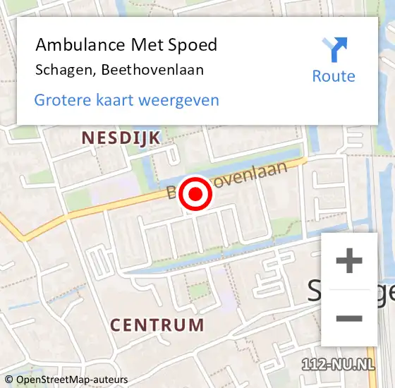 Locatie op kaart van de 112 melding: Ambulance Met Spoed Naar Schagen, Beethovenlaan op 17 juli 2024 15:35