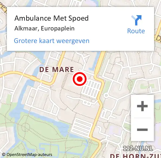 Locatie op kaart van de 112 melding: Ambulance Met Spoed Naar Alkmaar, Europaplein op 17 juli 2024 15:56