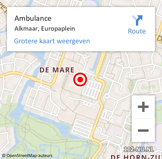 Locatie op kaart van de 112 melding: Ambulance Alkmaar, Europaplein op 17 juli 2024 15:56