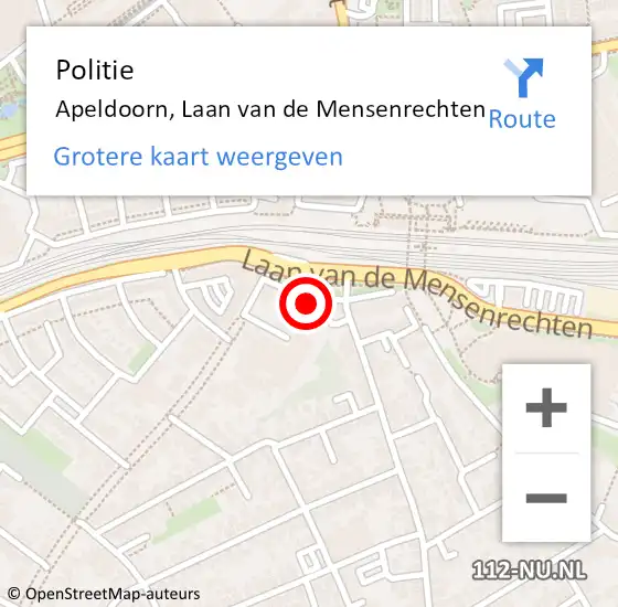 Locatie op kaart van de 112 melding: Politie Apeldoorn, Laan van de Mensenrechten op 17 juli 2024 16:08