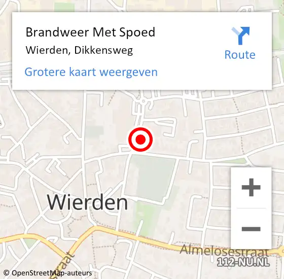 Locatie op kaart van de 112 melding: Brandweer Met Spoed Naar Wierden, Dikkensweg op 17 juli 2024 16:08