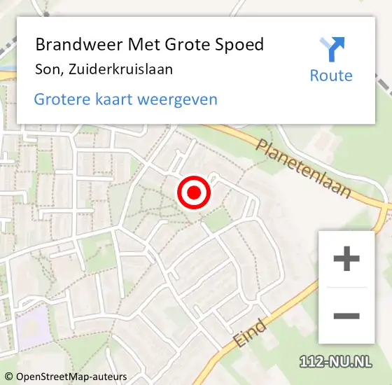 Locatie op kaart van de 112 melding: Brandweer Met Grote Spoed Naar Son, Zuiderkruislaan op 17 juli 2024 16:10