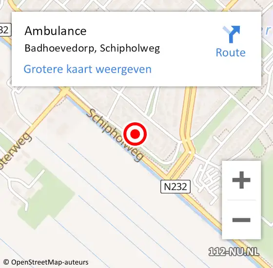 Locatie op kaart van de 112 melding: Ambulance Badhoevedorp, Schipholweg op 17 juli 2024 16:15