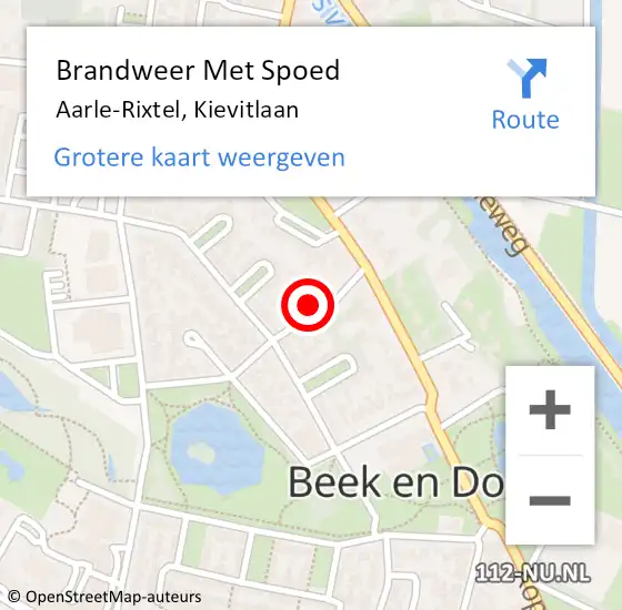 Locatie op kaart van de 112 melding: Brandweer Met Spoed Naar Aarle-Rixtel, Kievitlaan op 17 juli 2024 16:21