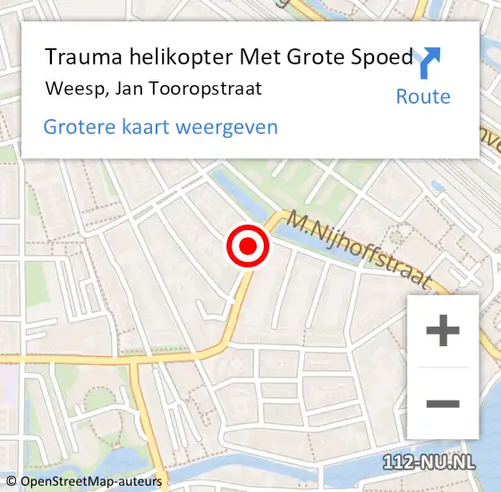 Locatie op kaart van de 112 melding: Trauma helikopter Met Grote Spoed Naar Weesp, Jan Tooropstraat op 17 juli 2024 16:27