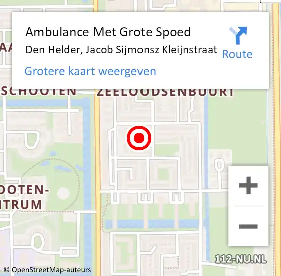 Locatie op kaart van de 112 melding: Ambulance Met Grote Spoed Naar Den Helder, Jacob Sijmonsz Kleijnstraat op 17 juli 2024 16:32