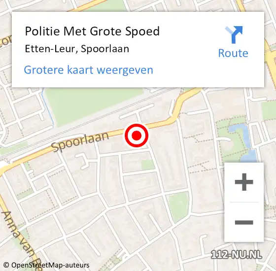 Locatie op kaart van de 112 melding: Politie Met Grote Spoed Naar Etten-Leur, Spoorlaan op 17 juli 2024 16:34