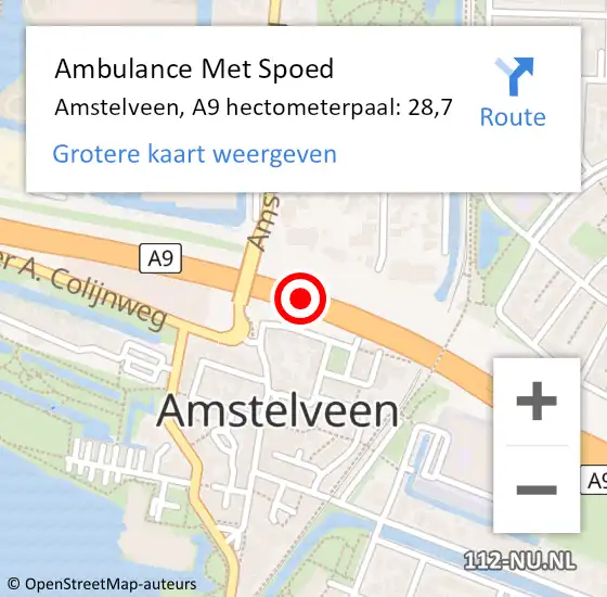 Locatie op kaart van de 112 melding: Ambulance Met Spoed Naar Amstelveen, A9 hectometerpaal: 28,7 op 17 juli 2024 16:35
