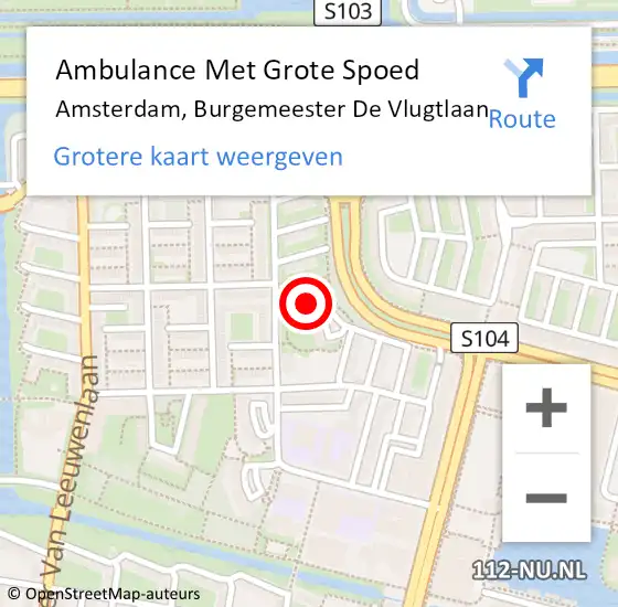 Locatie op kaart van de 112 melding: Ambulance Met Grote Spoed Naar Amsterdam, Burgemeester De Vlugtlaan op 17 juli 2024 16:40