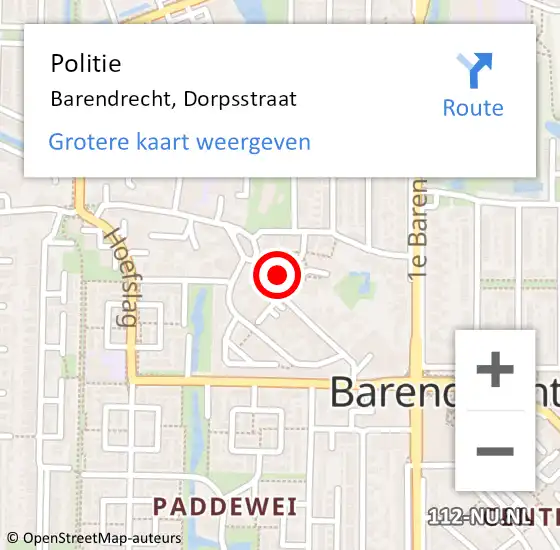 Locatie op kaart van de 112 melding: Politie Barendrecht, Dorpsstraat op 17 juli 2024 16:40