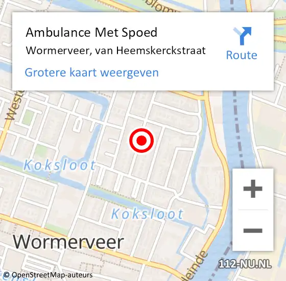 Locatie op kaart van de 112 melding: Ambulance Met Spoed Naar Wormerveer, van Heemskerckstraat op 17 juli 2024 16:48