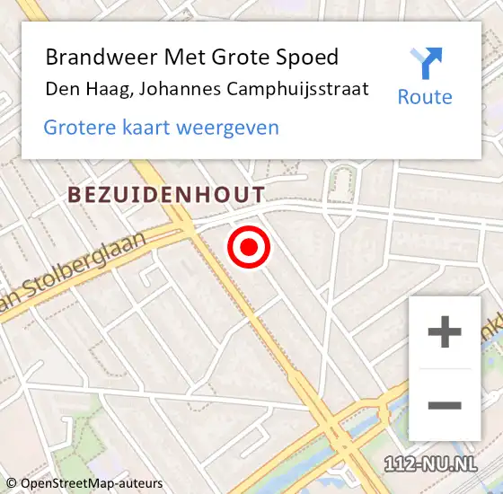 Locatie op kaart van de 112 melding: Brandweer Met Grote Spoed Naar Den Haag, Johannes Camphuijsstraat op 17 juli 2024 16:48