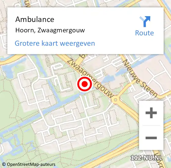 Locatie op kaart van de 112 melding: Ambulance Hoorn, Zwaagmergouw op 17 juli 2024 16:49